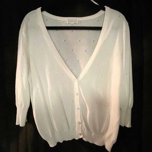 Joseph A. V-Neck Buttom Down White Sweater - XL